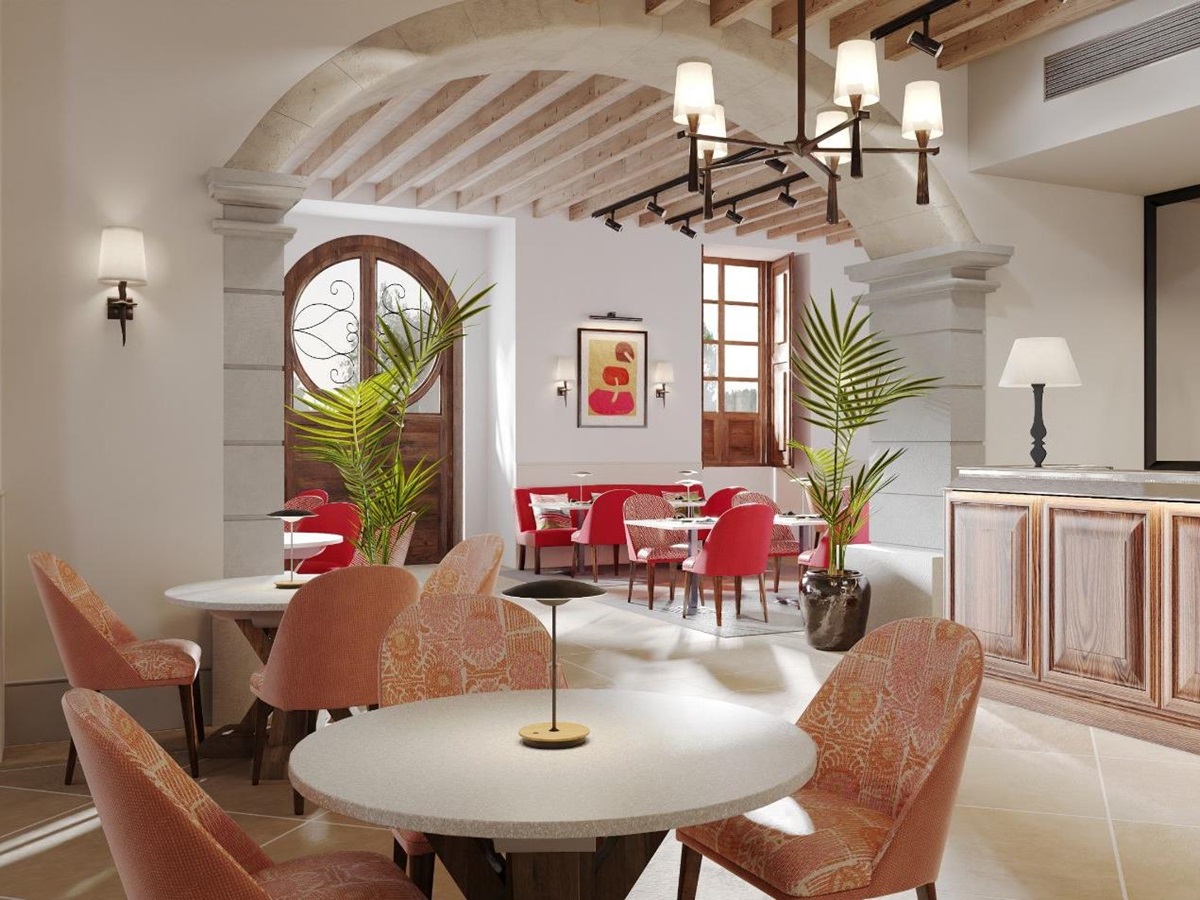 Bar and seating area at Son Bunyola in Mallorca, Spain