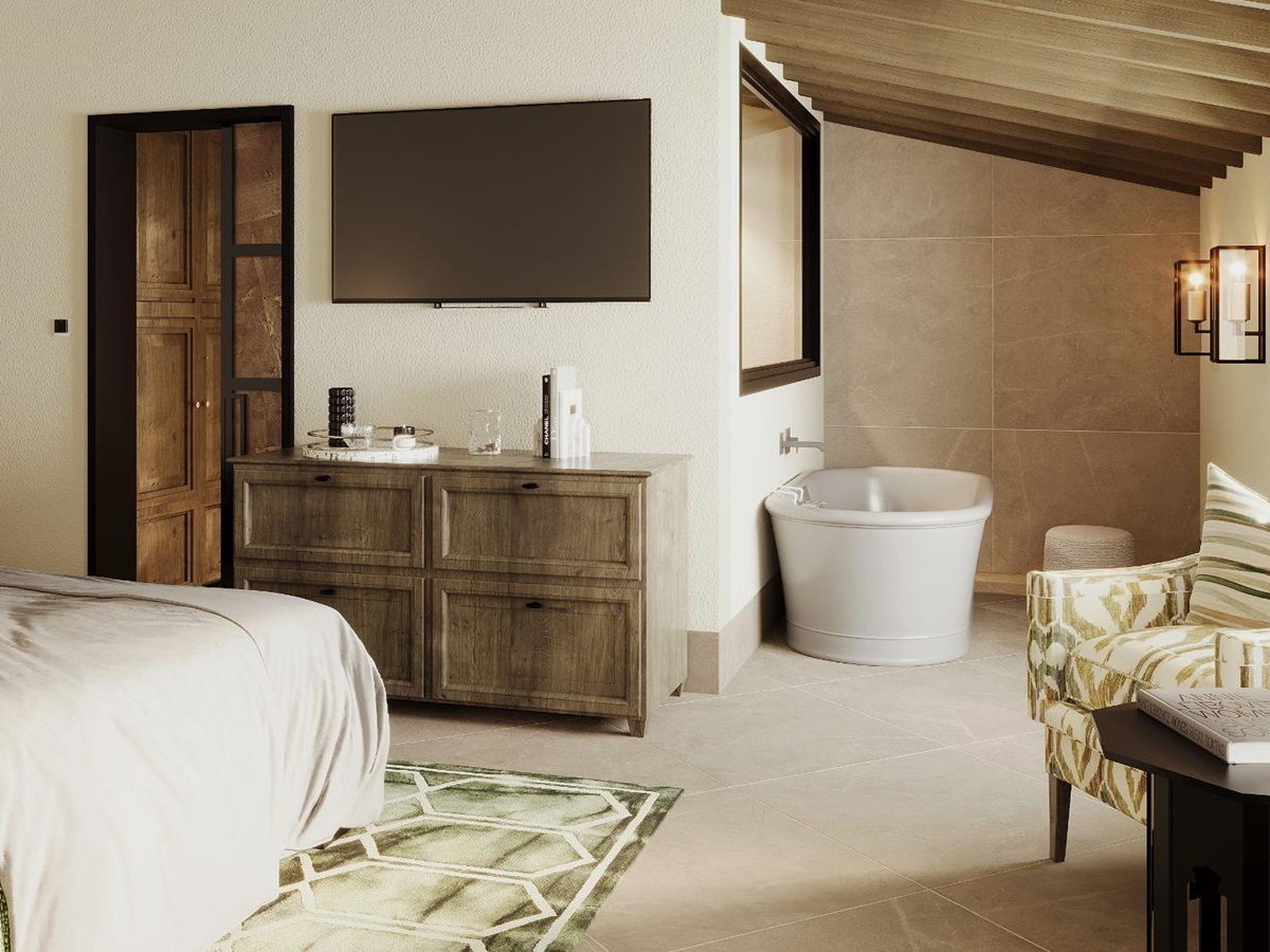 Bath tub and guest suite at Son Bunyola in Mallorca, Spain