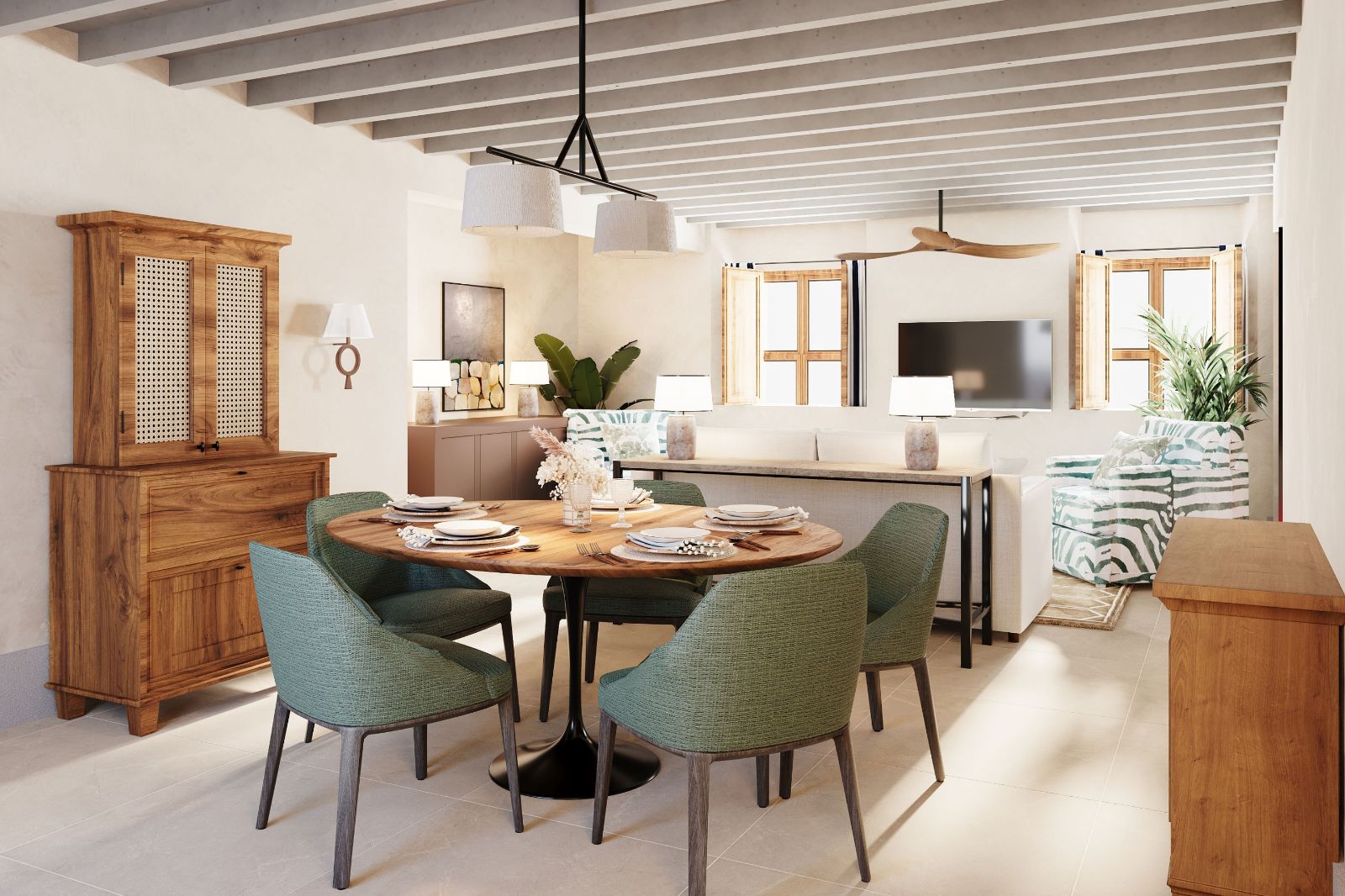 Indoor dining area at Son Bunyola on the Balearic island of Mallorca in Spain