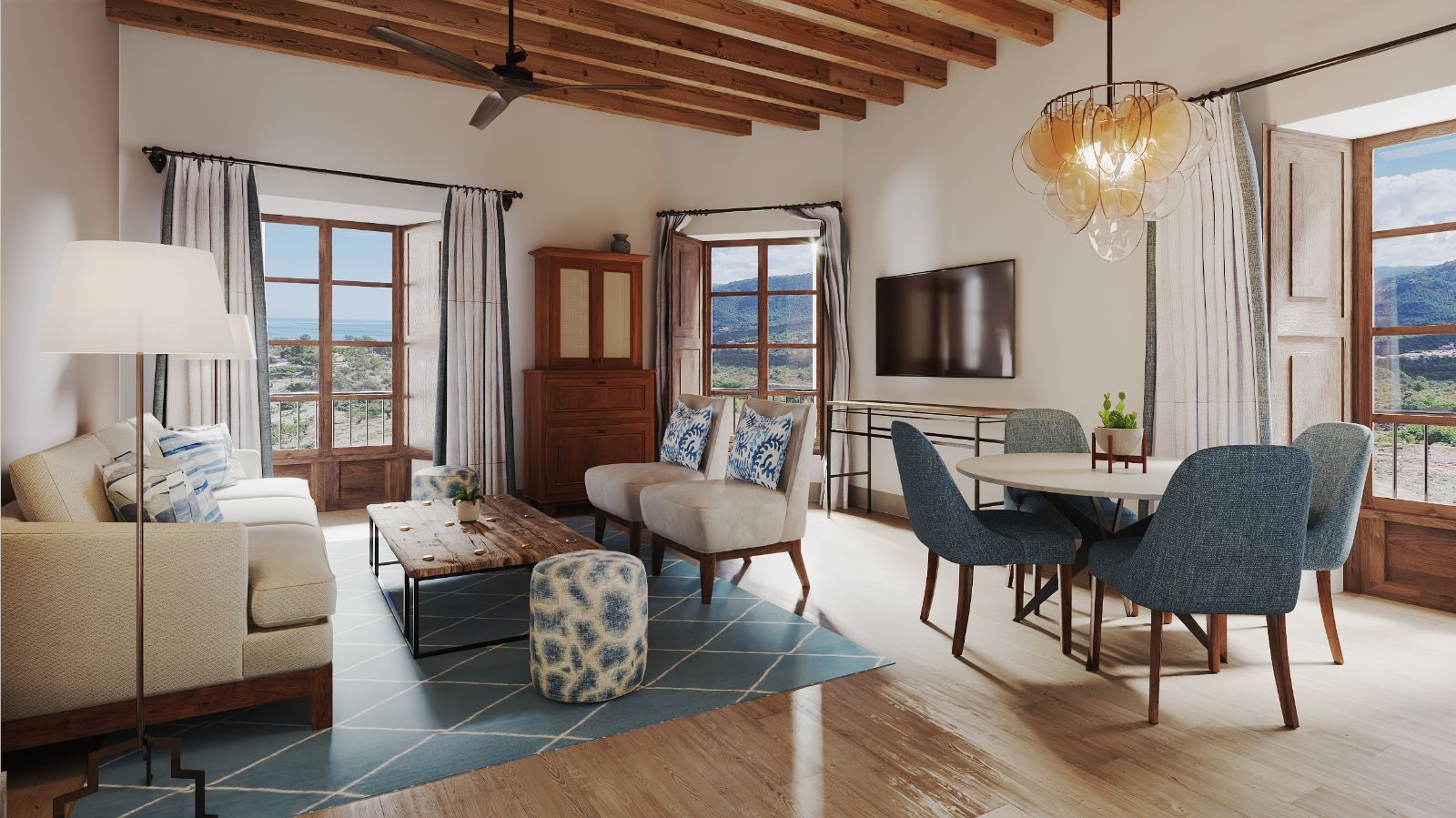 Living area at Son Bunyla on the Balearic island of Mallorca in Spain
