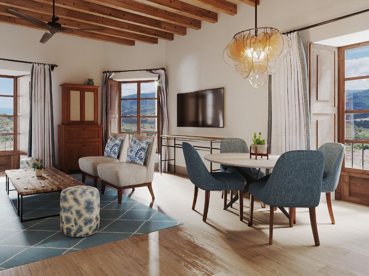 Living area at Son Bunyla on the Balearic island of Mallorca in Spain