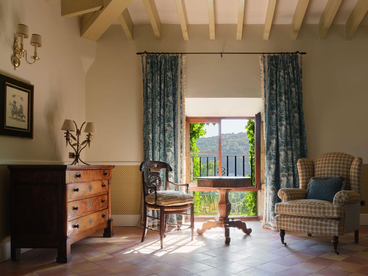 Galilea studio living area at Son Net in the Puigpunyent region of Mallorca, Spain