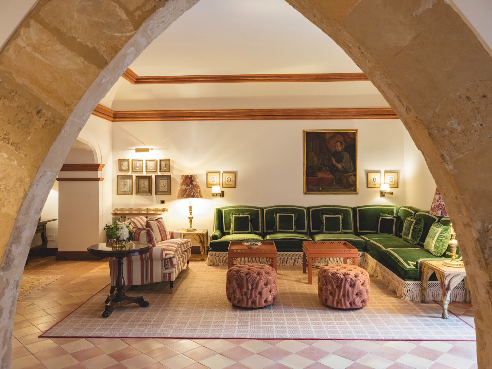 Guest suite archway and living area at Son Net in the Puigpunyent region of Mallorca, Spain