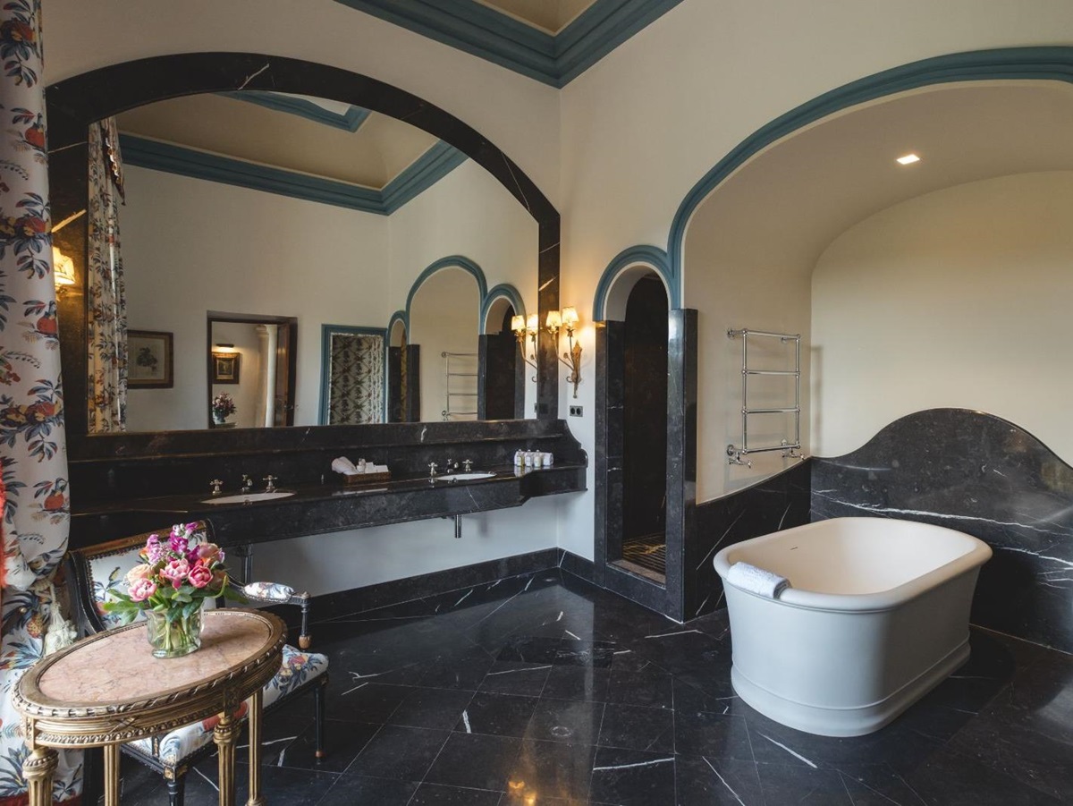 Guest suite bathroom at Son Net in the Puigpunyent region of Mallorca, Spain