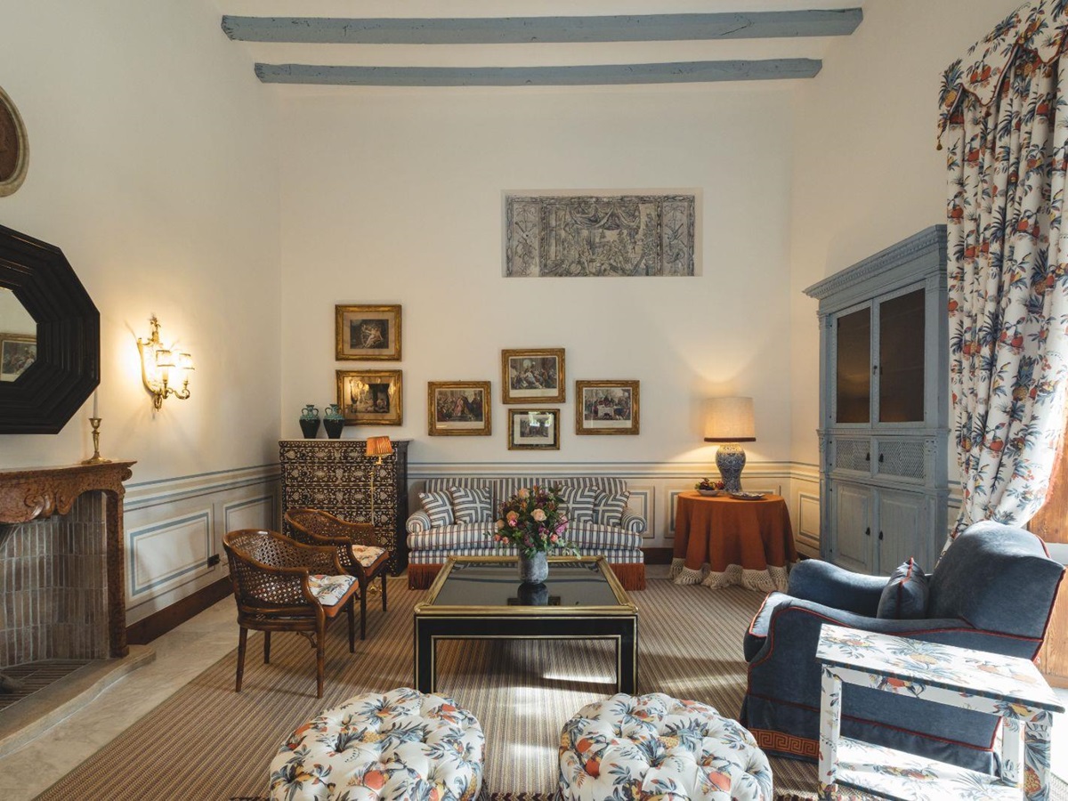 Guest suite living area at Son Net in the Puigpunyent region of Mallorca, Spain