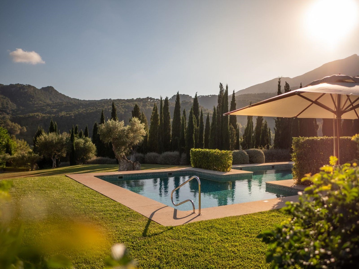Private villa pool at Son Net in the Puigpunyent region of Mallorca, Spain