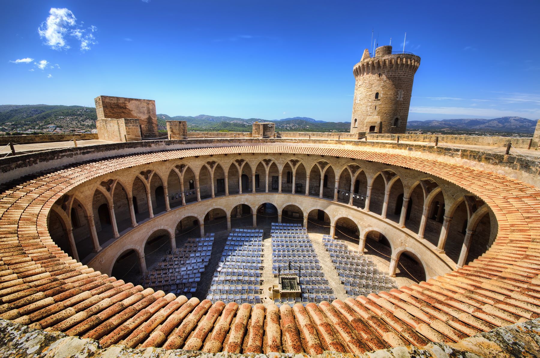Aerial view of Bellver Castle in Palma de Mallorca