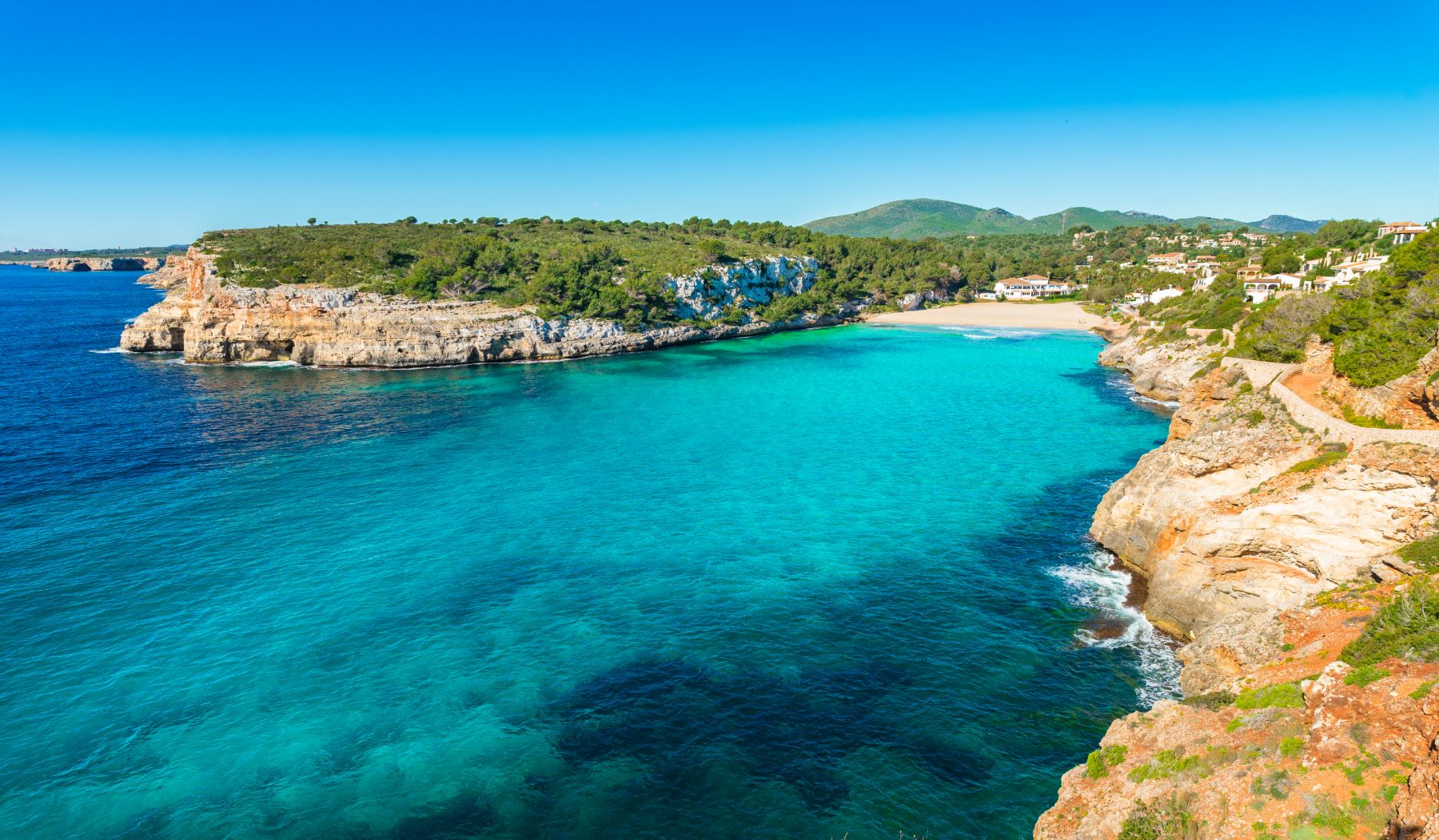 Aerial view of the Cala Romantica beach in Mallorca