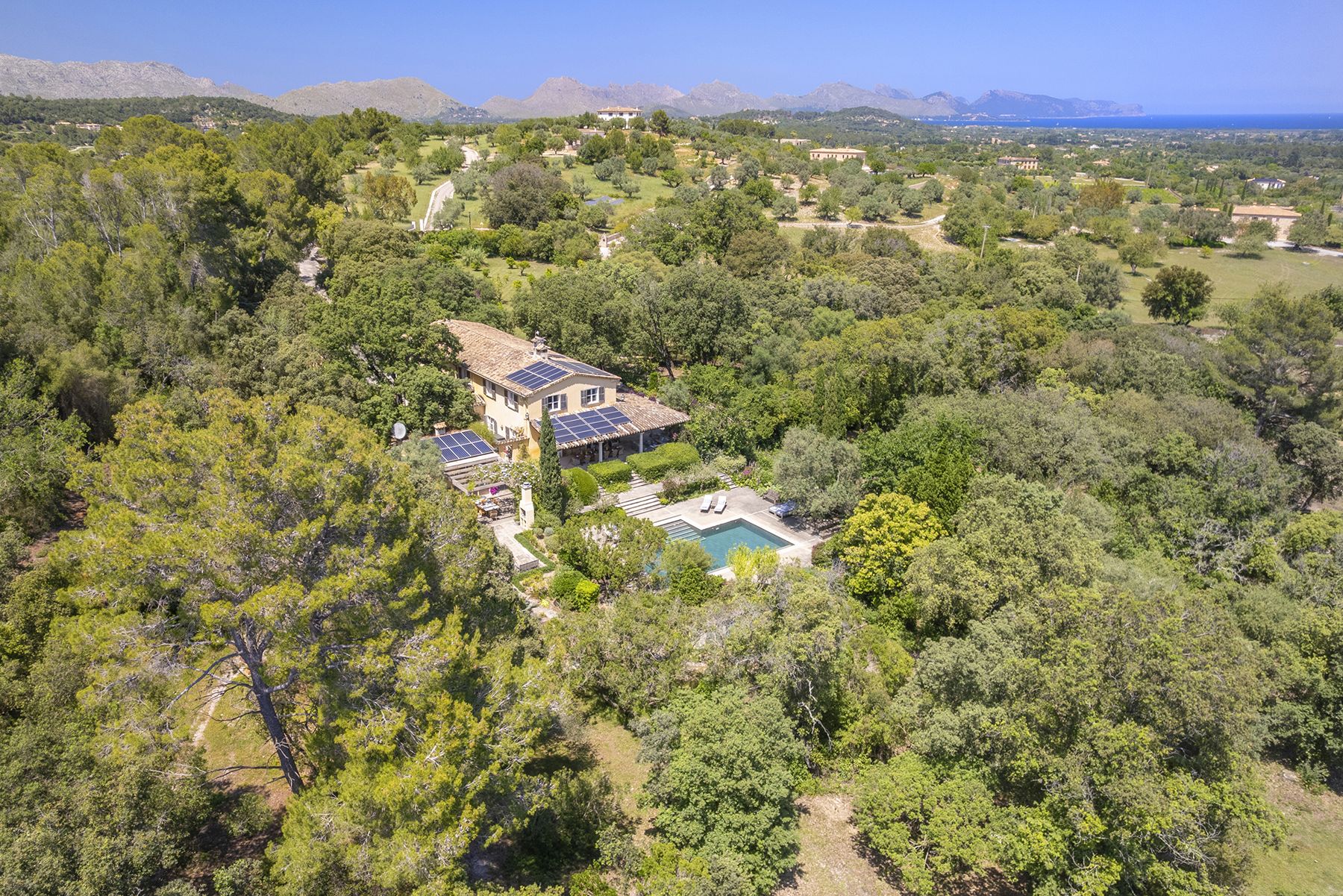 Aerial view of Finca del Bosque, Mallorca and surrounding countryside