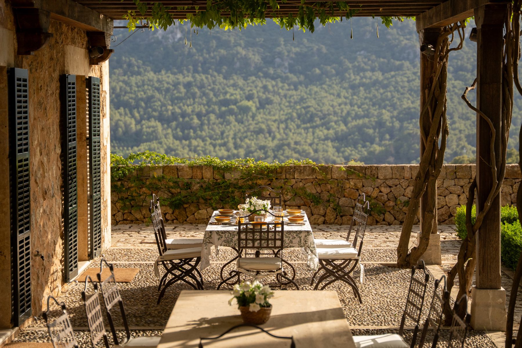 Dining terrace at Finca Olivera, Mallorca