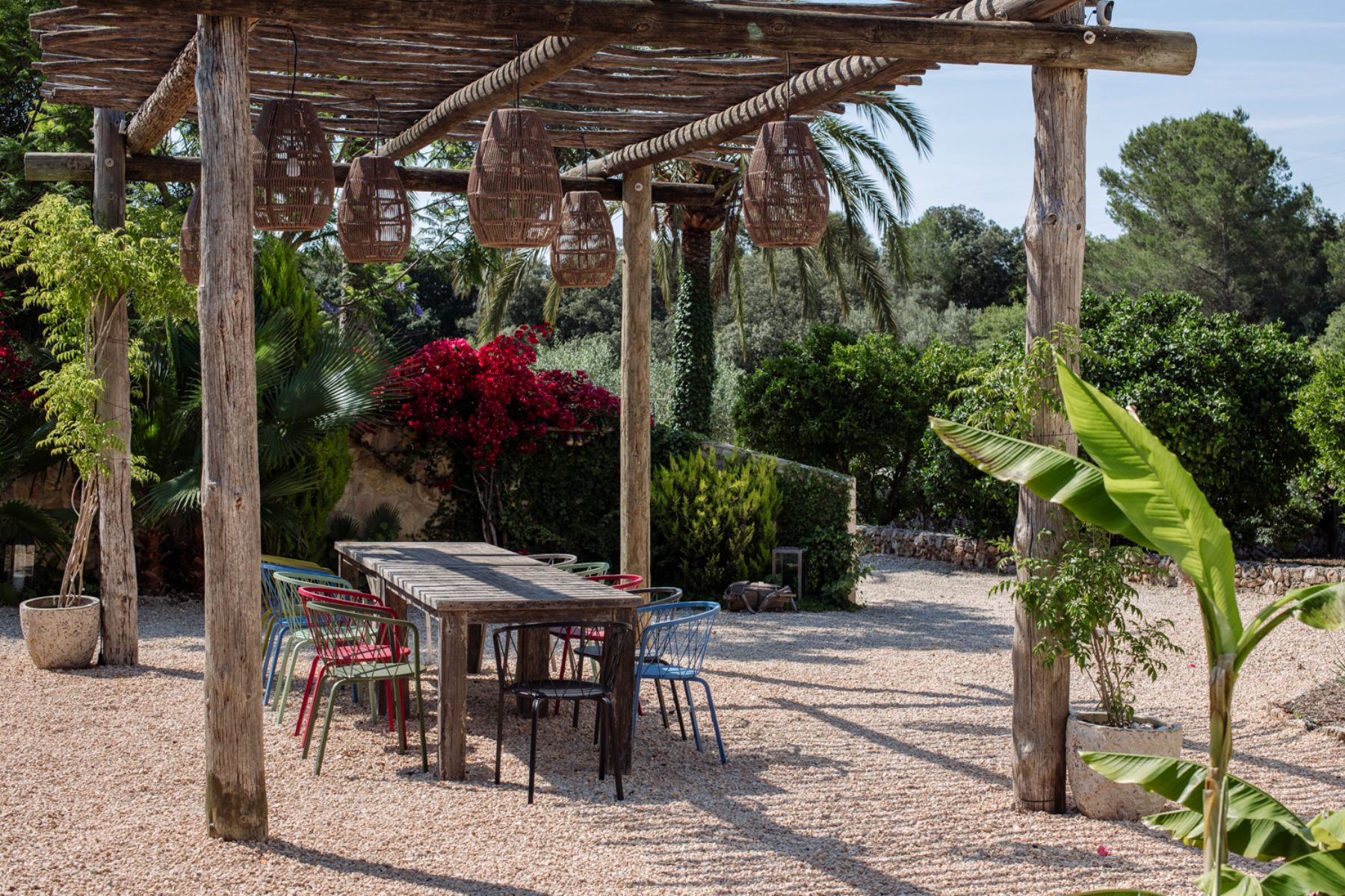 Outdoor dining terrace at Finca Romani, Mallorca