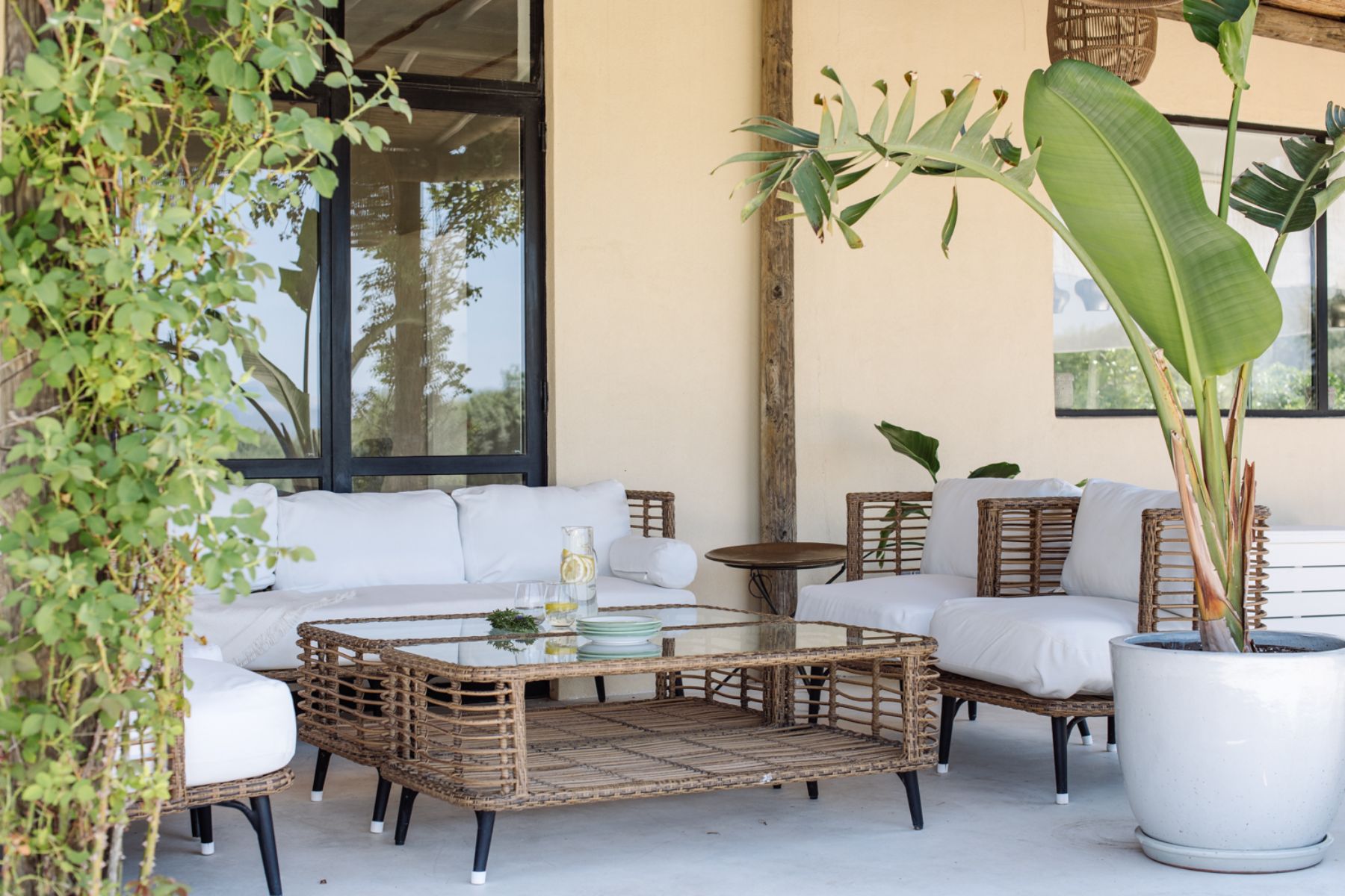 Outdoor seating at Finca Romani, Mallorca
