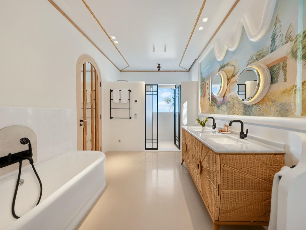 Bathroom at Sa Font with bath and terrace