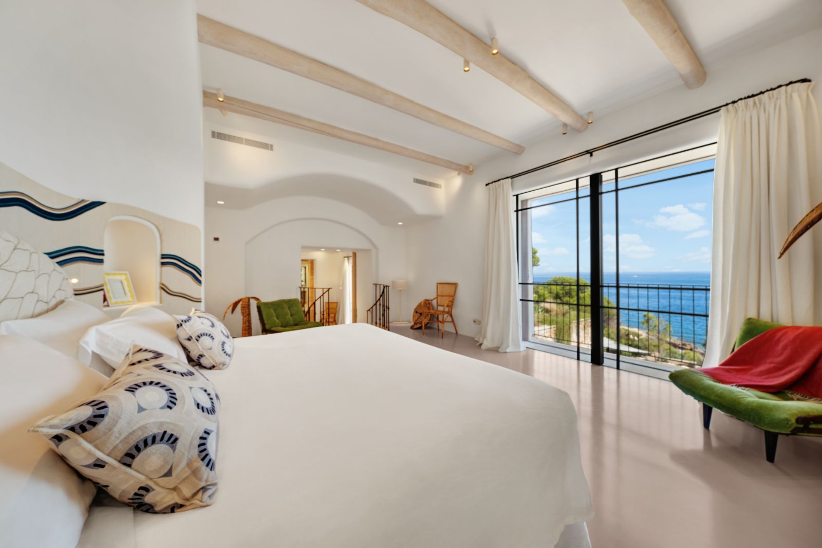 Bedroom with sea view at luxury villa, Sa Font in Mallorca