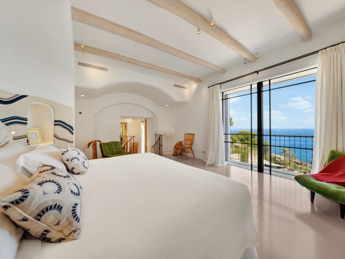 Bedroom with sea view at luxury villa, Sa Font in Mallorca