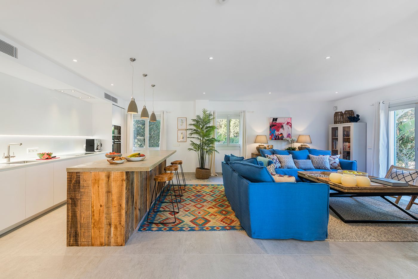 Kitchen and Living at Villa Pollenca in Mallorca
