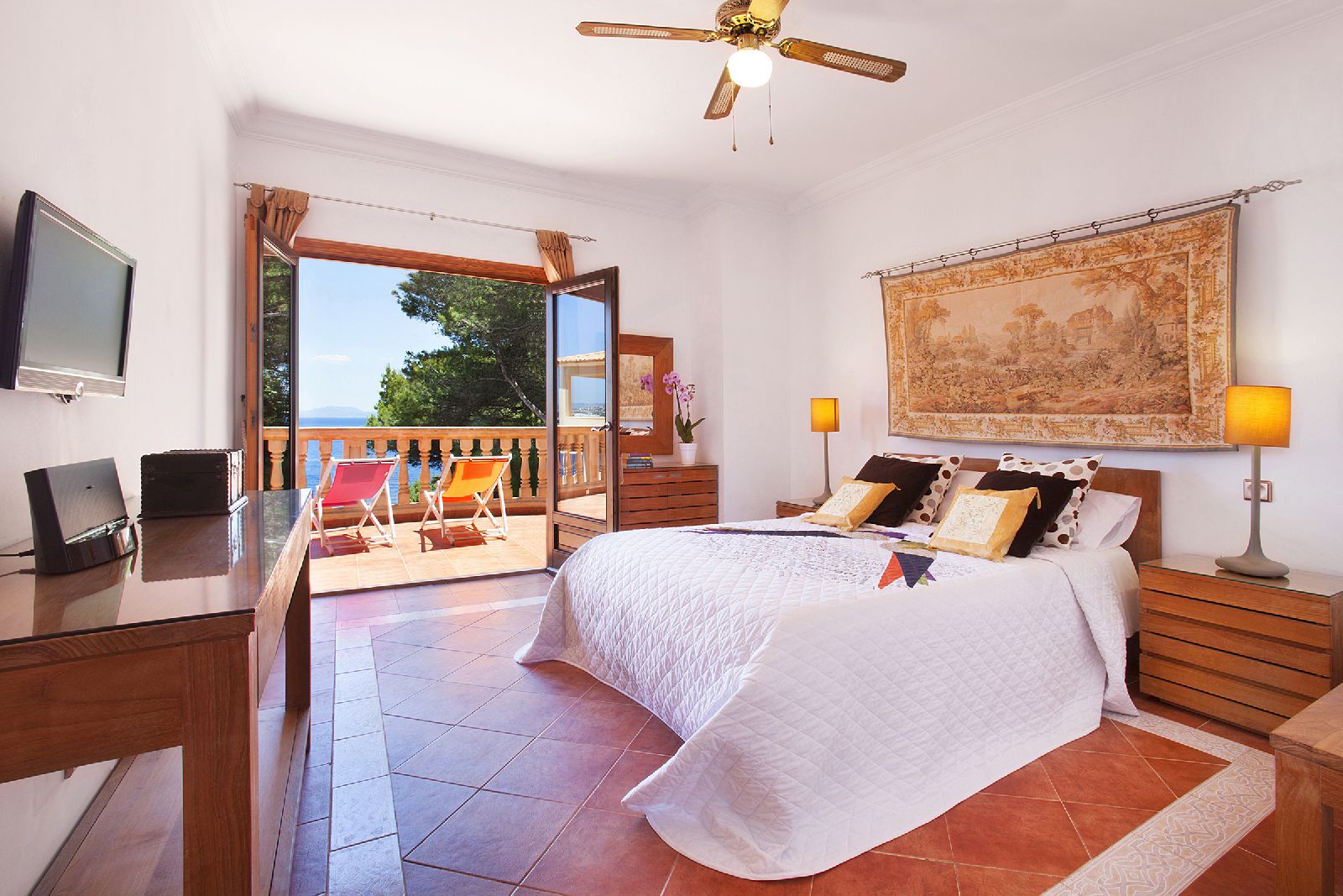 Bedroom with sea views at Villa Santuario in Mallorca