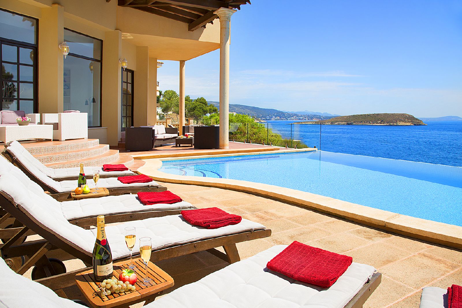 Pool terrace at Villa Santuario in Mallorca