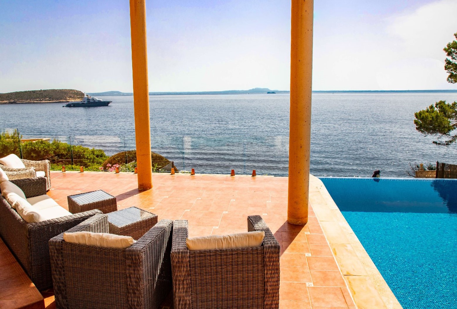 Sea facing terrace at Villa Santuario in Mallorca