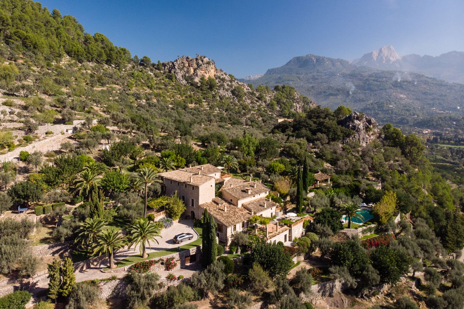 an aerial view of the villa