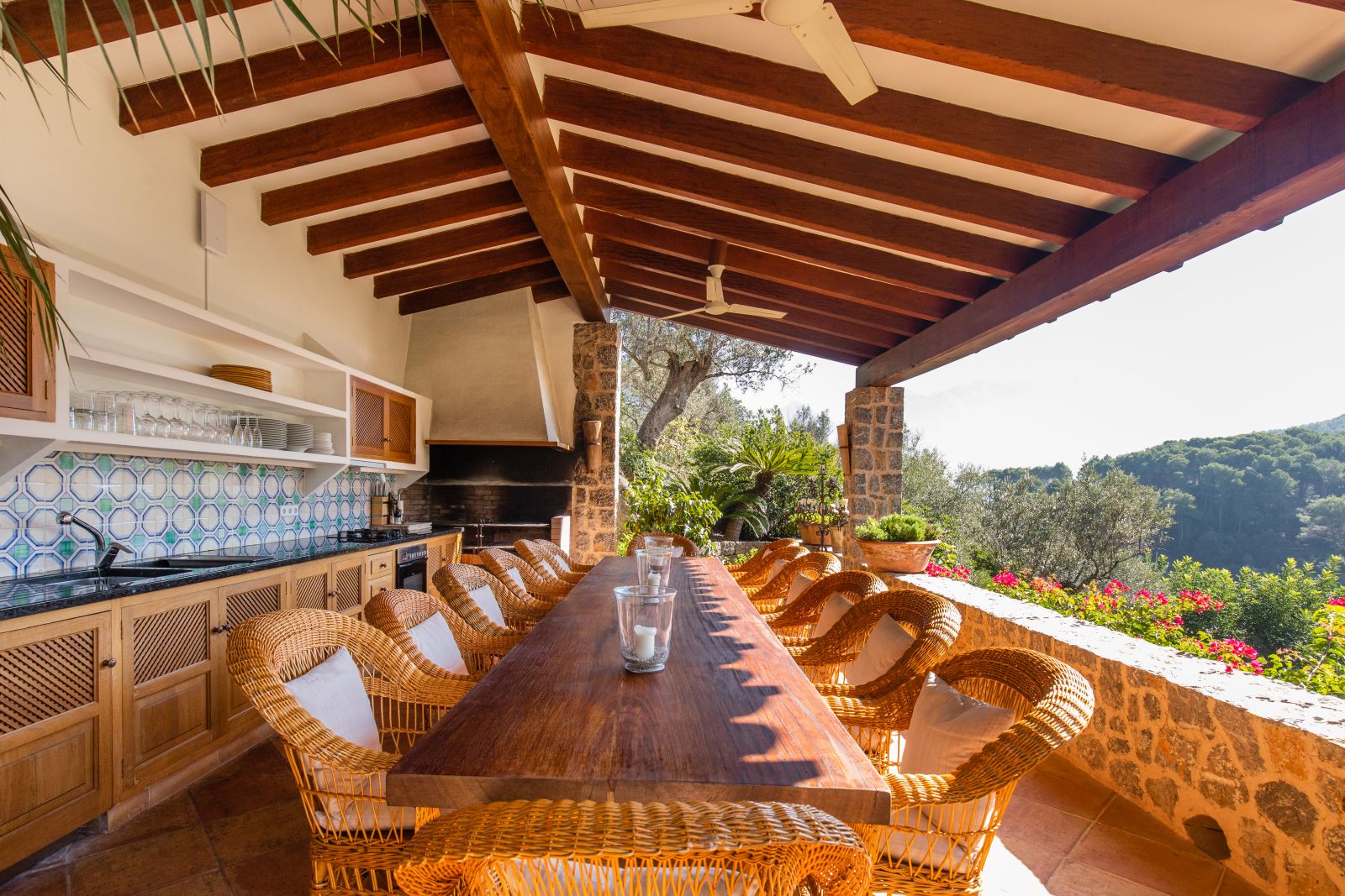 the outside dining table at the villa