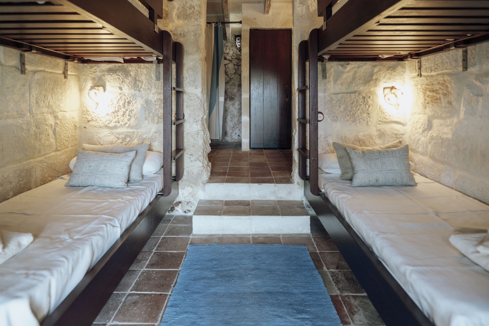 two bunk beds in children's room at luxury villa binicalaf on Menorca