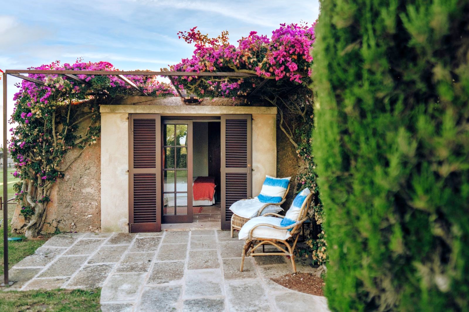 Garden patio at Binicalaf villa in Menorca