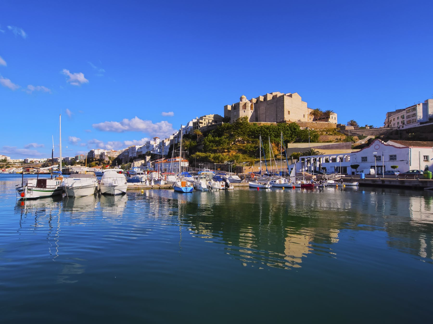 Boats moored in Mahon Harbour, Menorca
