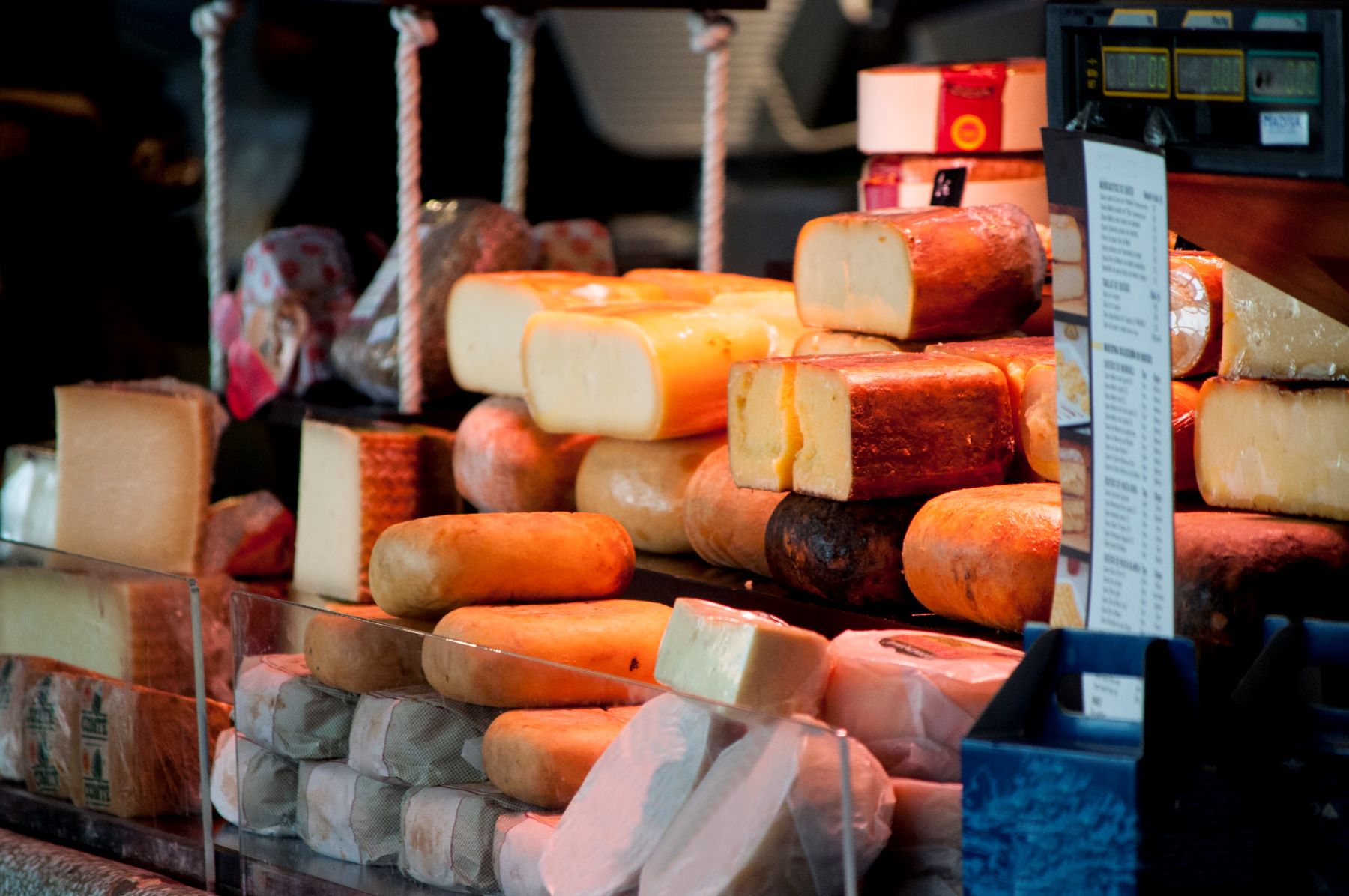 Mahon cheese displayed at a Menorcan market