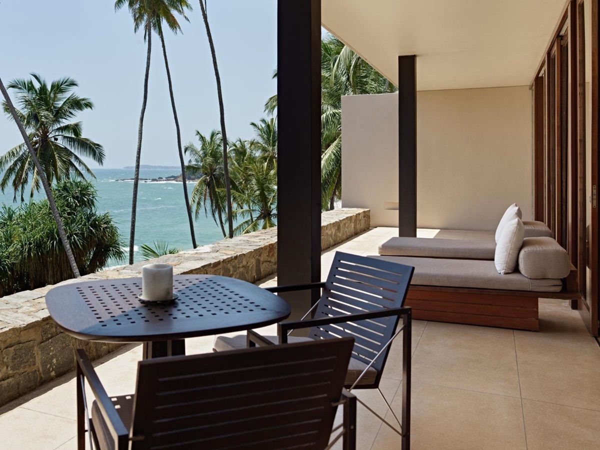 Balcony with sea view at Amanwella in Sri Lanka's southern province