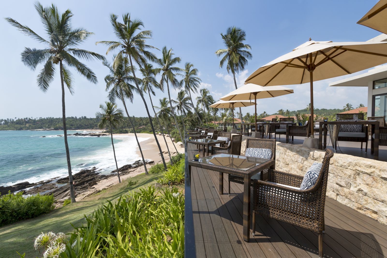 Terrace and ocean view at Anantara Peace Haven Tangalle Resort