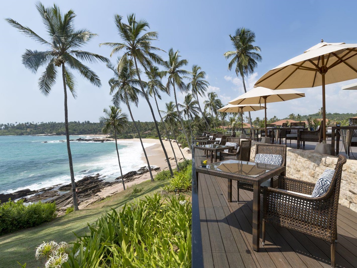 Terrace and ocean view at Anantara Peace Haven Tangalle Resort