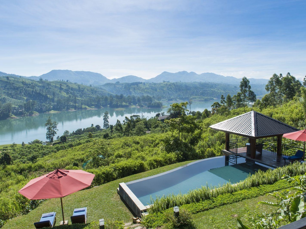Swimming pool and grounds at Camelia Hills hotel Sri Lanka