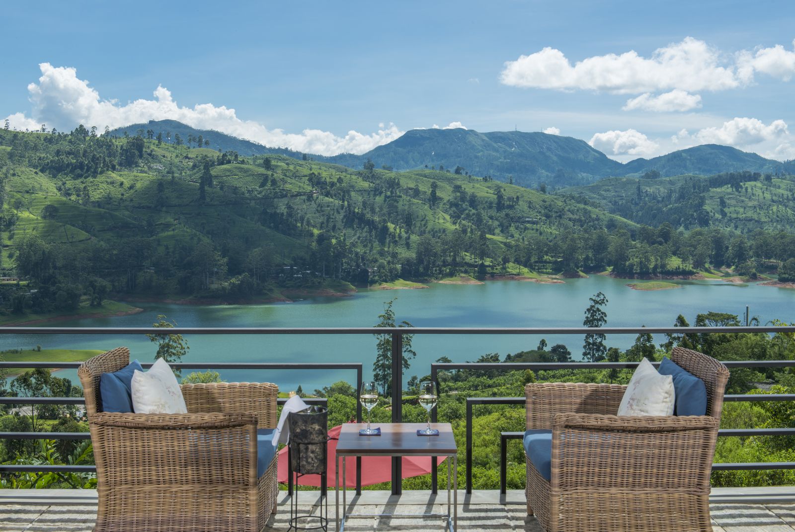 Veranda with lake view at Camelia Hills hotel Sri Lanka