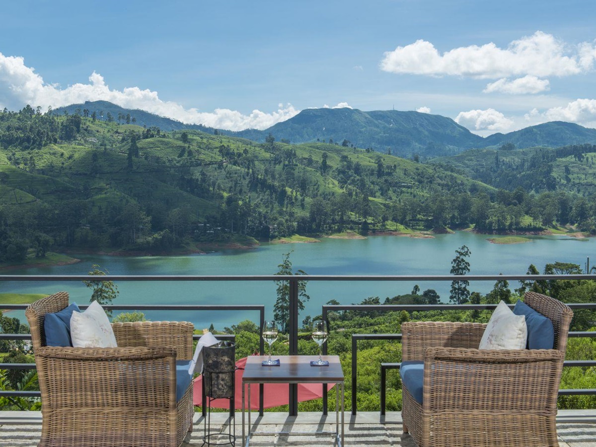 Veranda with lake view at Camelia Hills hotel Sri Lanka