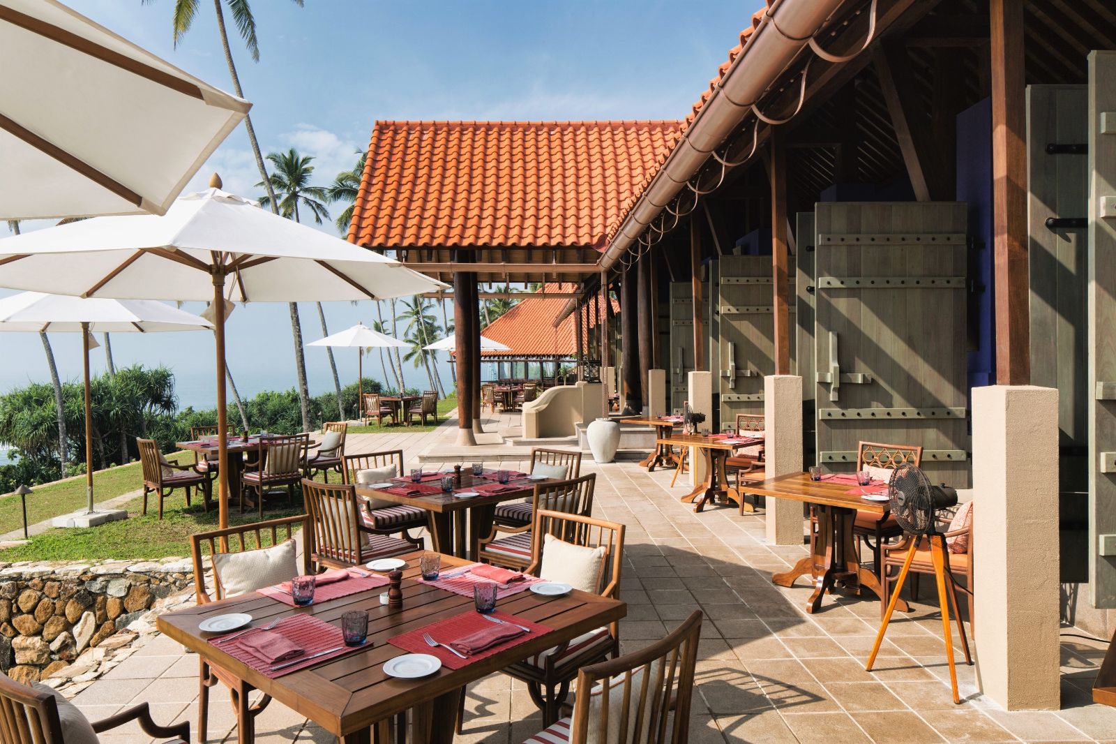Ocean terrace dining area at Cape Weligama in Sri Lanka's southern province