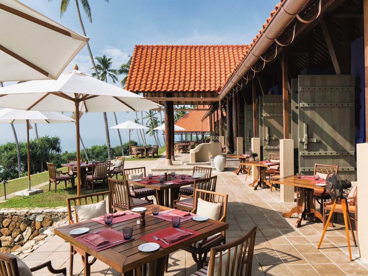 Ocean terrace dining area at Cape Weligama in Sri Lanka's southern province