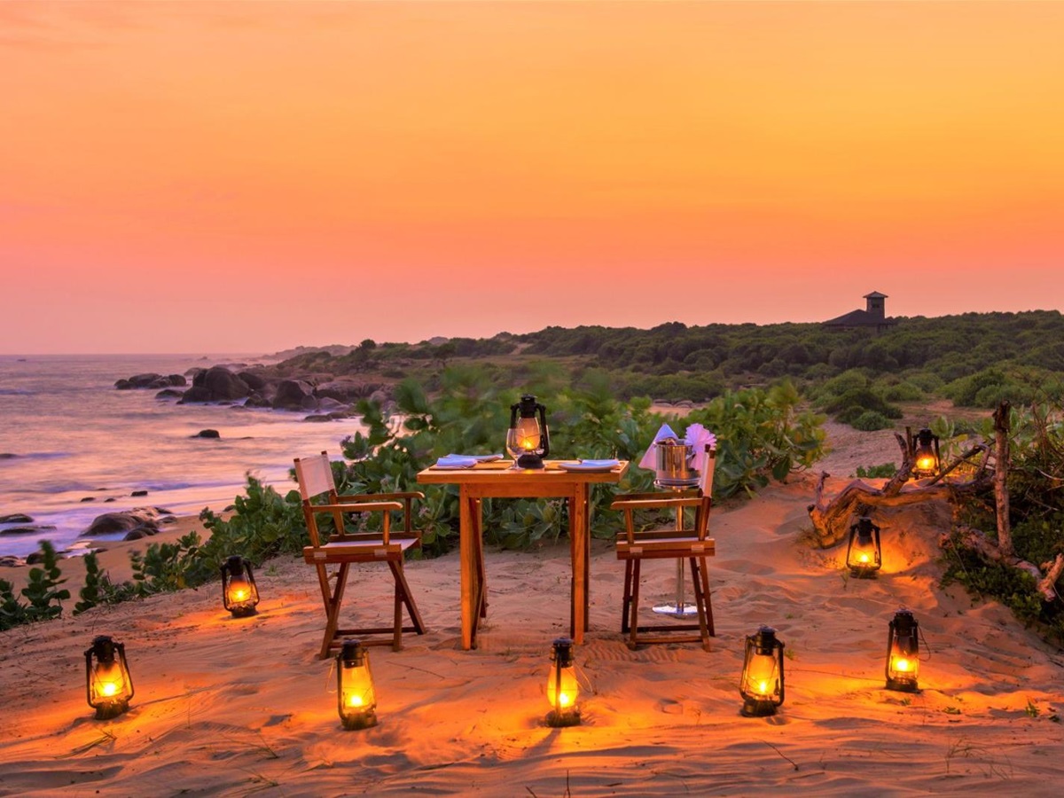 Alfresco beach dining at Chena Huts in Yala National Park in Sri Lanka