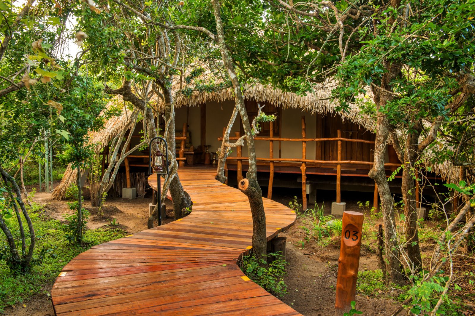 Exterior of Chena Huts in Yala National Park in Sri Lanka