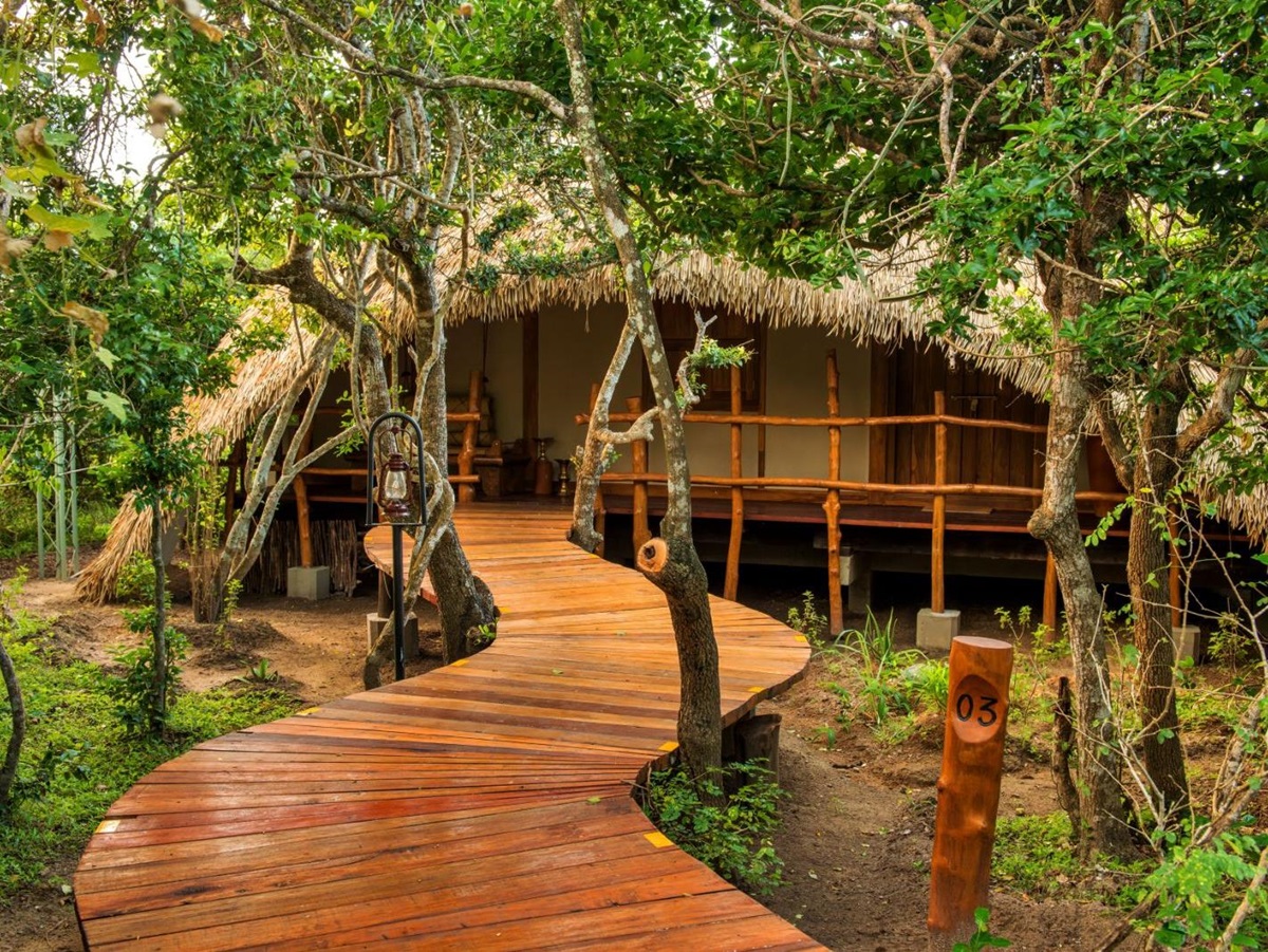 Exterior of Chena Huts in Yala National Park in Sri Lanka