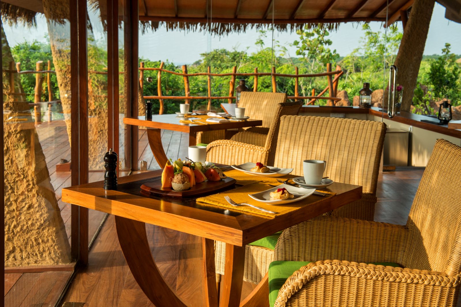 Dining table at Chena Huts in Yala National Park in Sri Lanka