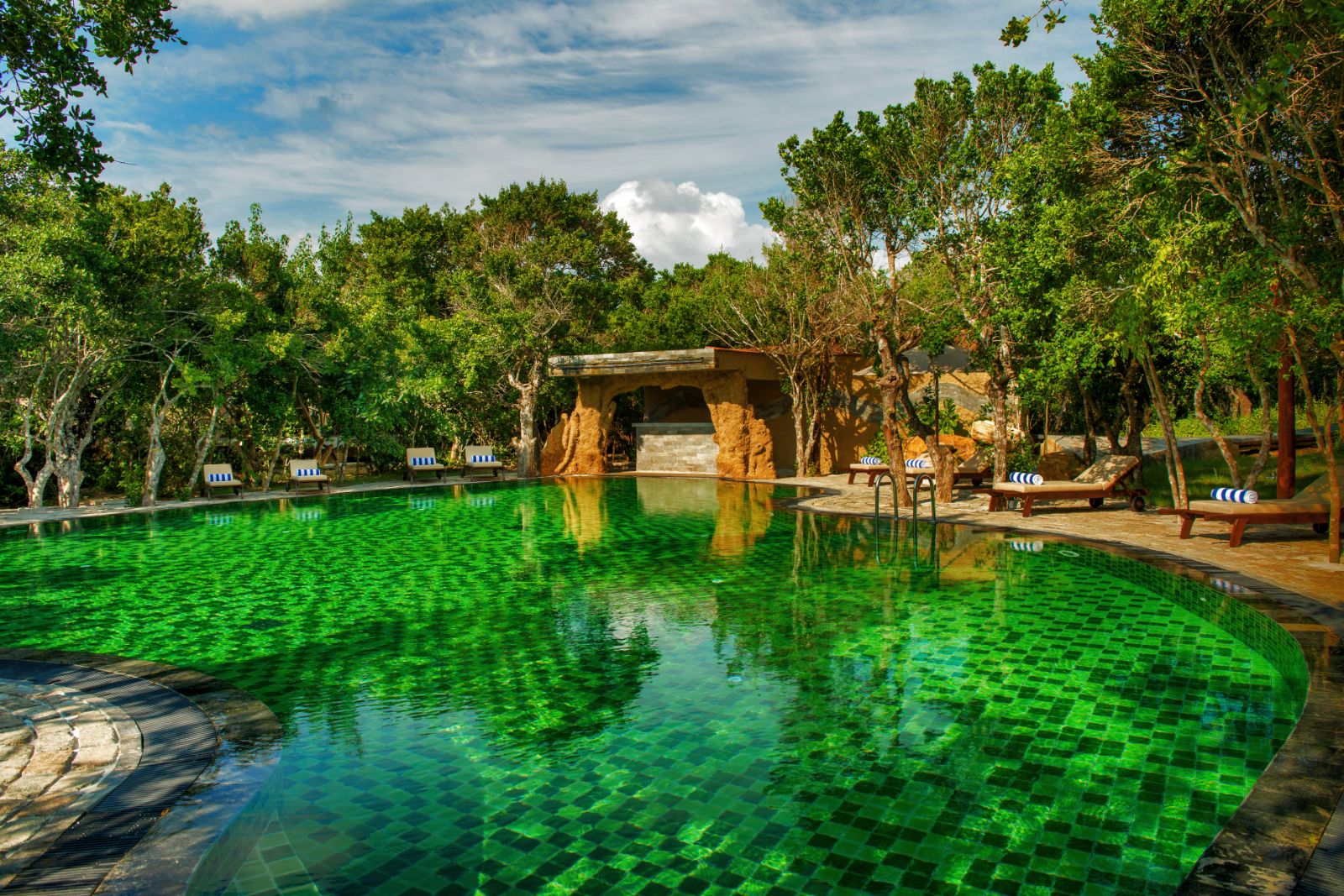 Poolside at Chena Huts in Yala National Park in Sri Lanka