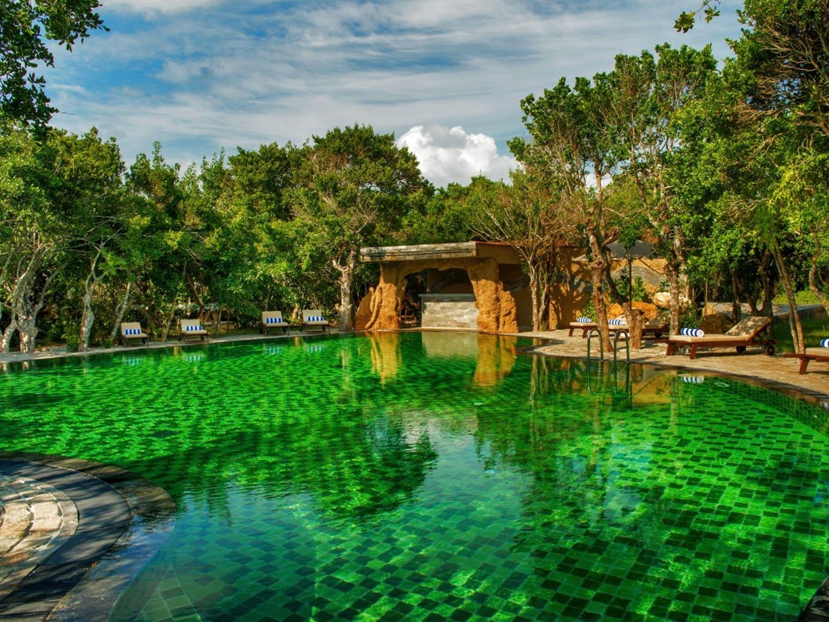 Poolside at Chena Huts in Yala National Park in Sri Lanka