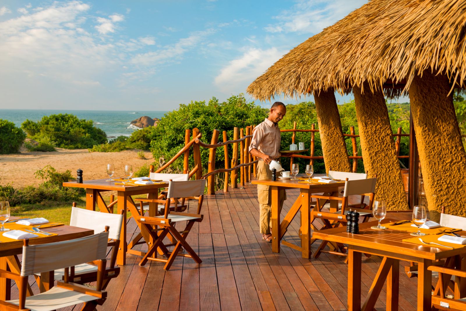 Restaurant area at Chena Huts in Yala National Park in Sri Lanka