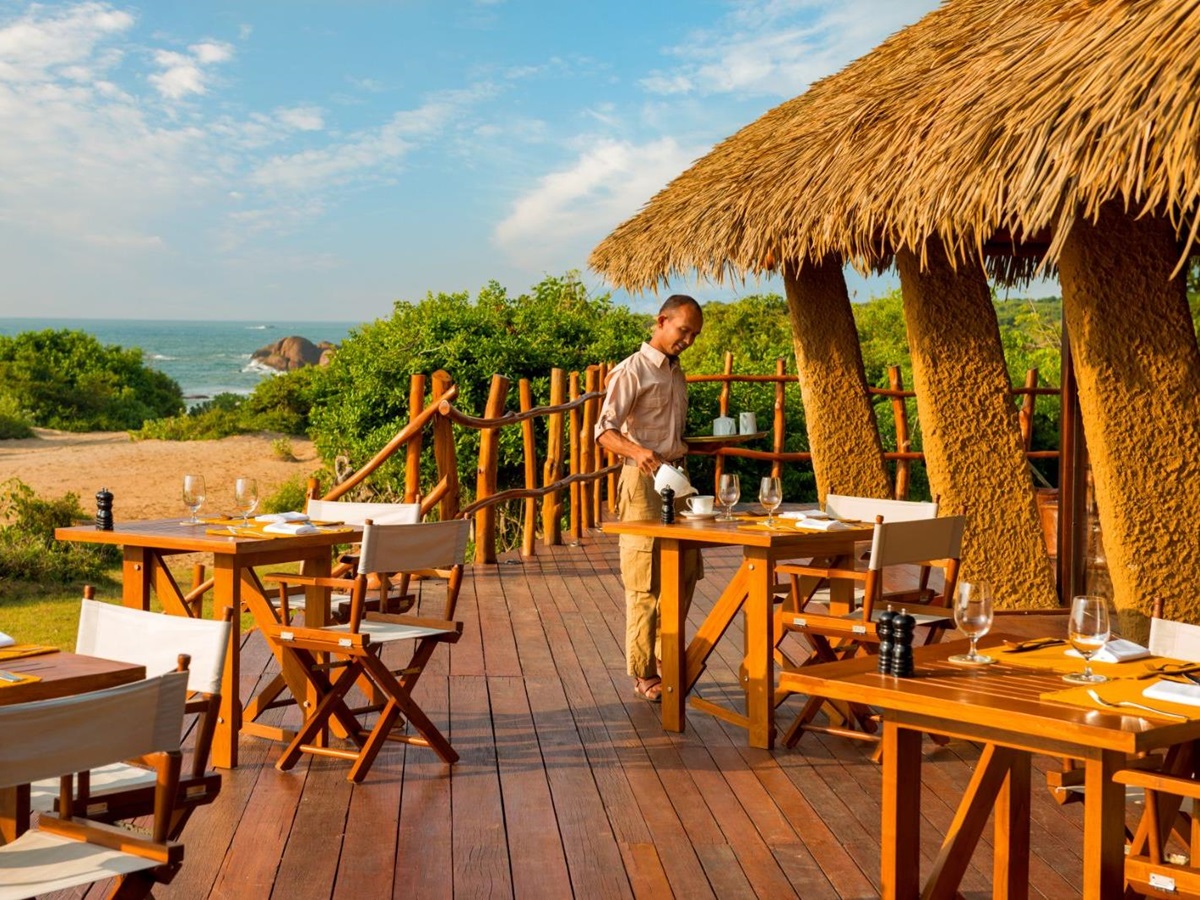 Restaurant area at Chena Huts in Yala National Park in Sri Lanka