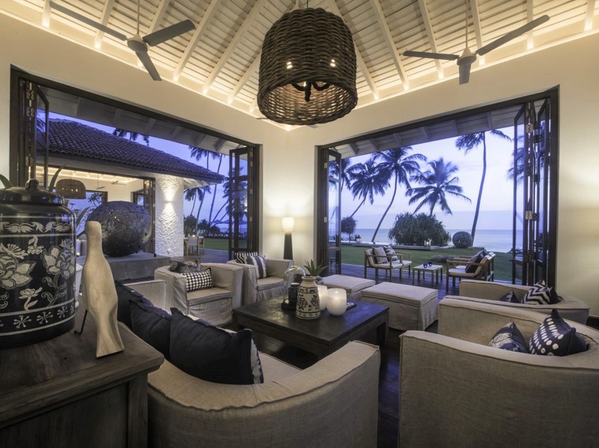 Guest lounge at Kumu Beach on the south coast of Sri Lanka