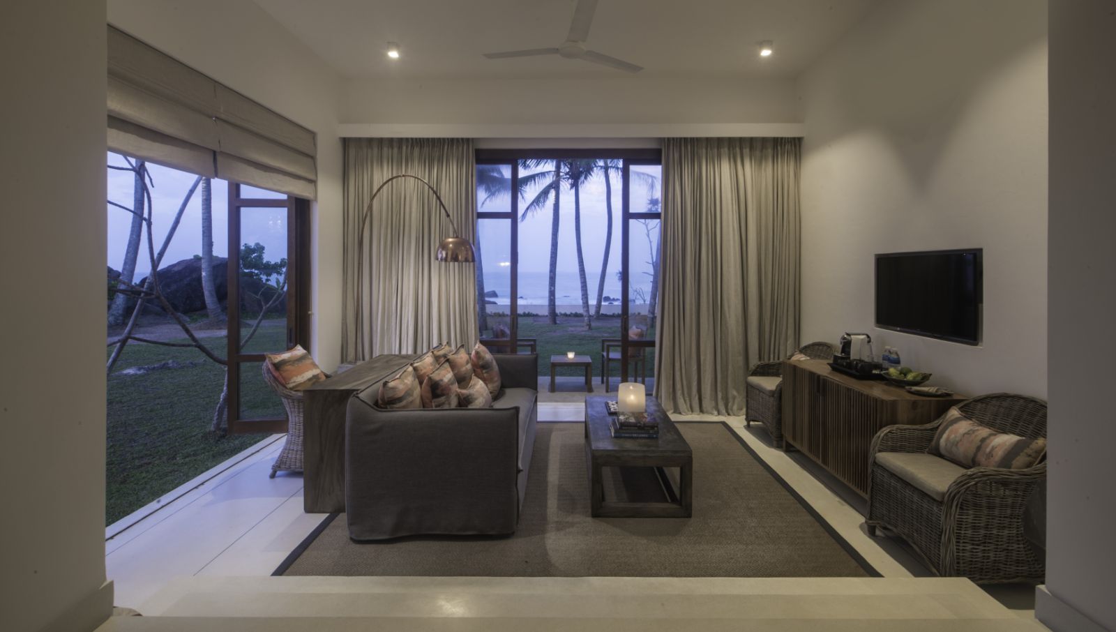 ocean view guest suite lounge at Kumu Beach on the south coast of Sri Lanka