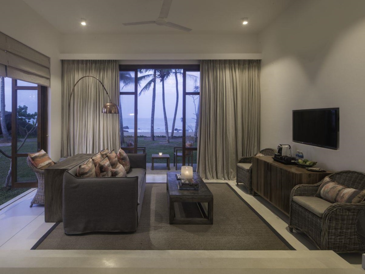 ocean view guest suite lounge at Kumu Beach on the south coast of Sri Lanka