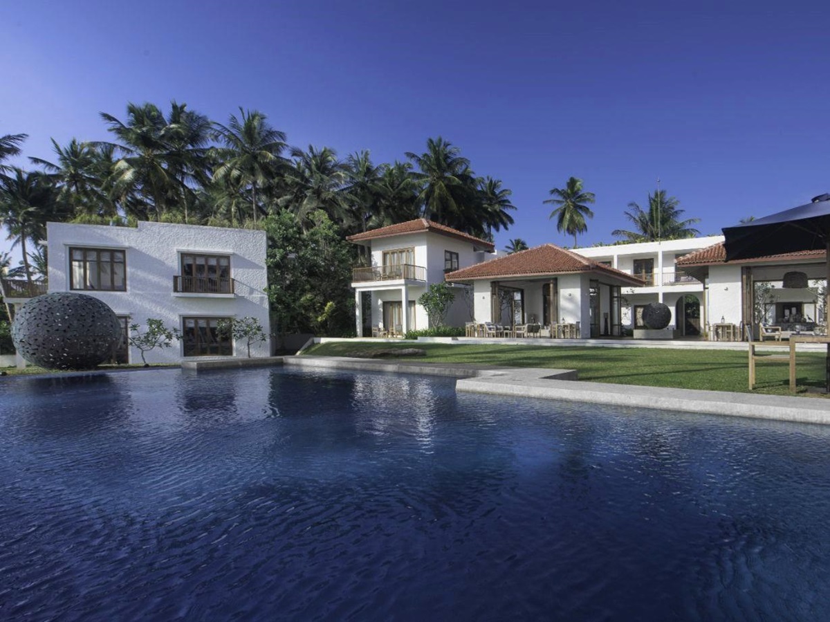 Pool and exterior of Kumu Beach on the south coast of Sri Lanka