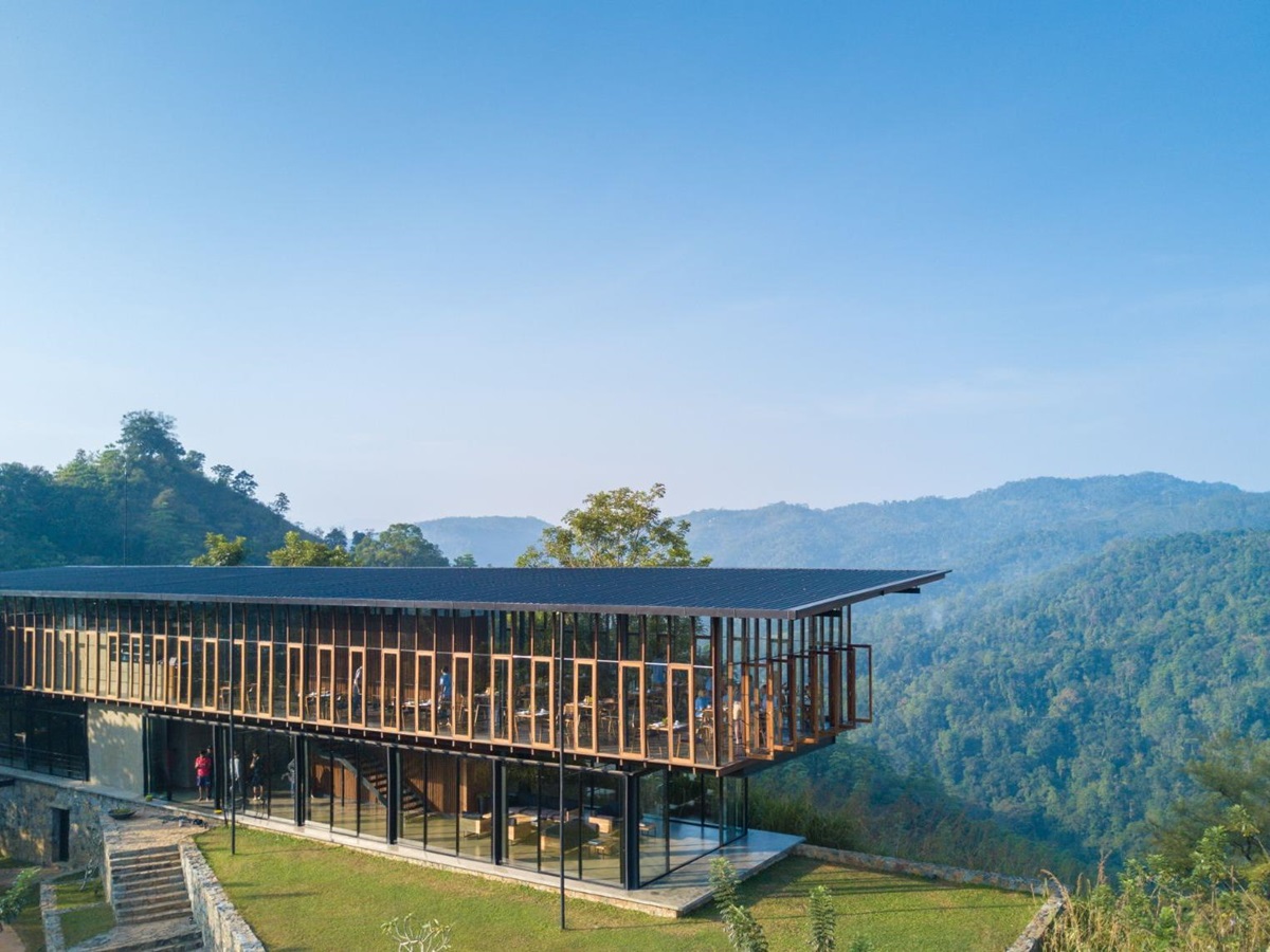 Exterior of the the striking restaurant at Santani Wellness Resort in Sri Lanka